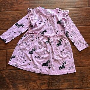 4T Frogwill lavender cotton casual dress w/black unicorn print. NWT